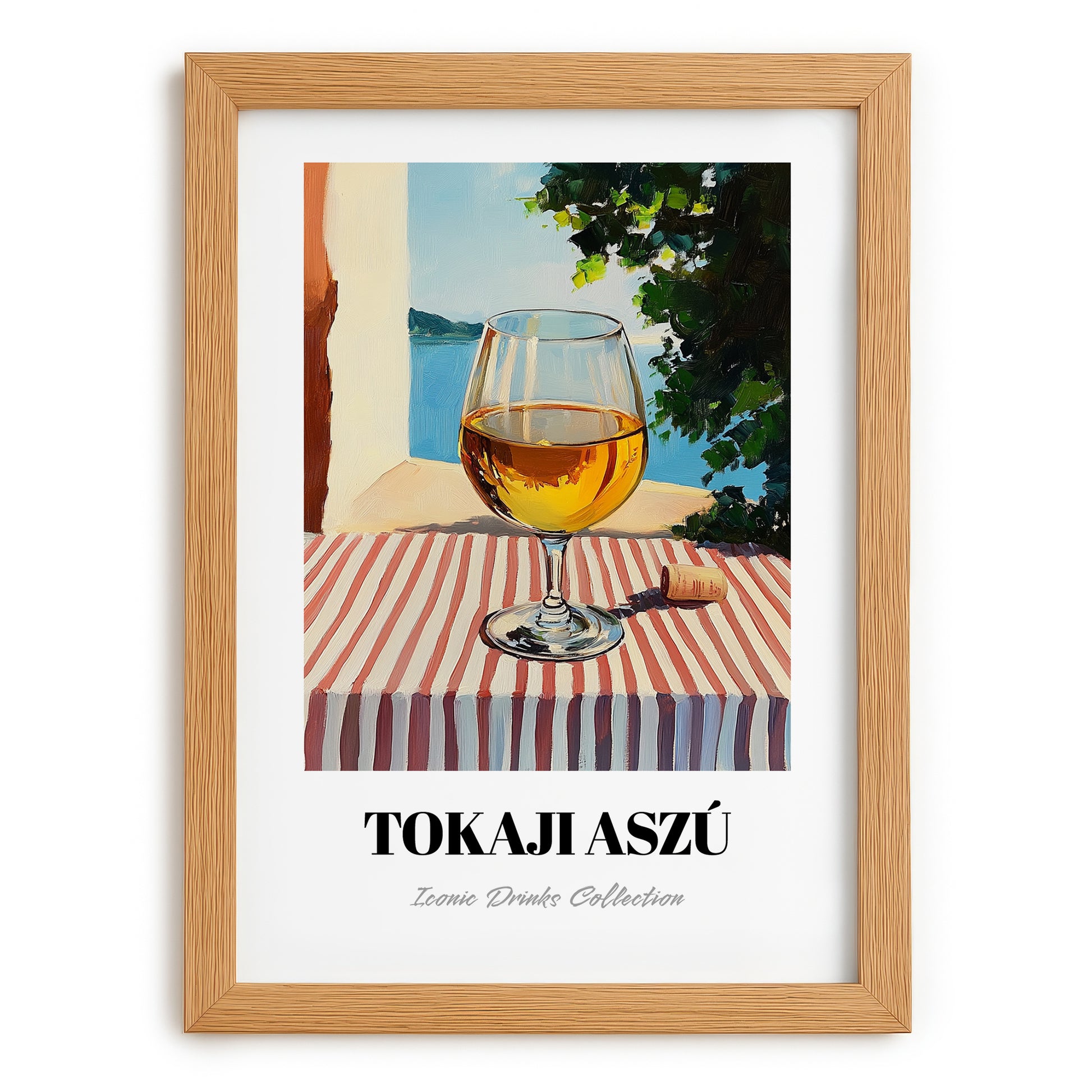 Tokaji Aszú – Hungarian Street Café Scene, Hungarian Wine Wall Decor, set in oak frame