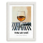 Tokaji Aszú – on Striped Tablecloth, Hungarian Spirit Illustration, placed in minimal white frame