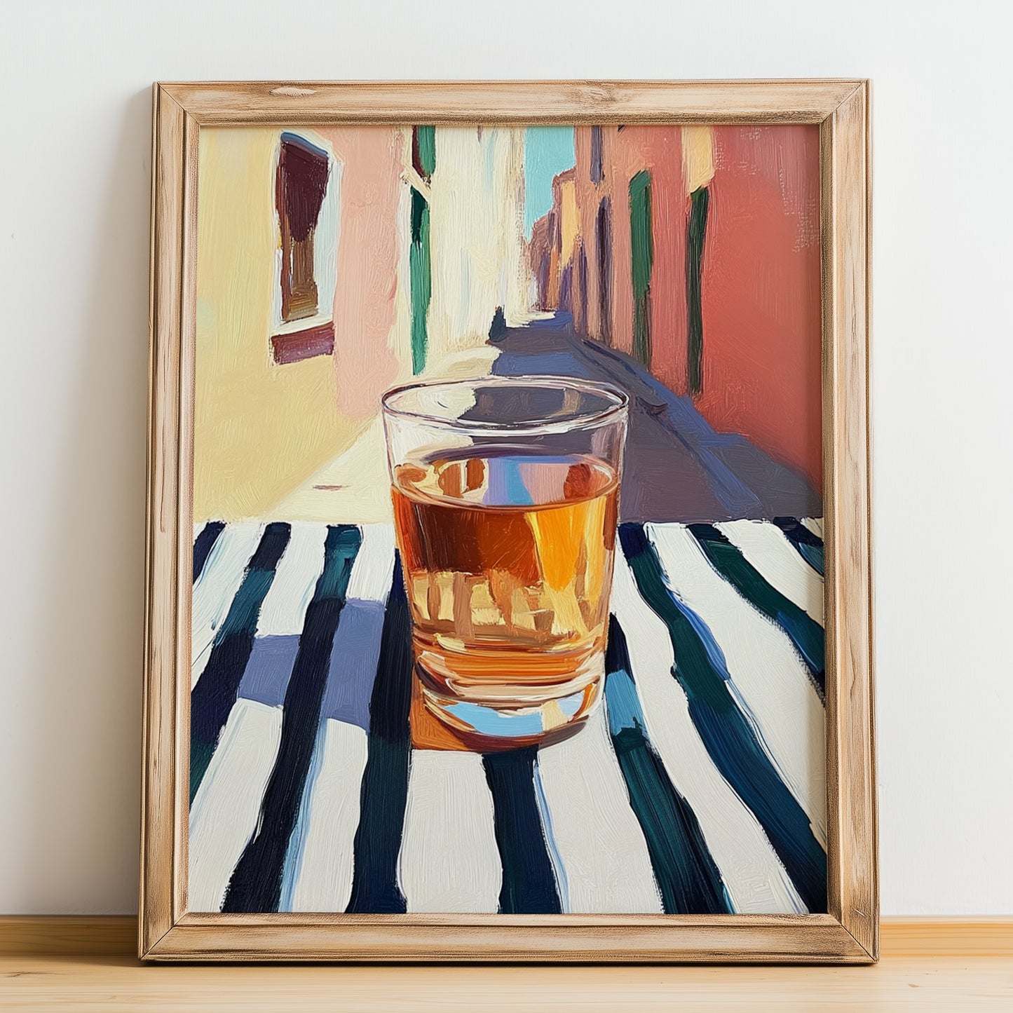 Țuică – Romanian Street Café Scene, Romanian Spirit Wall Decor, no-text version framed in wood