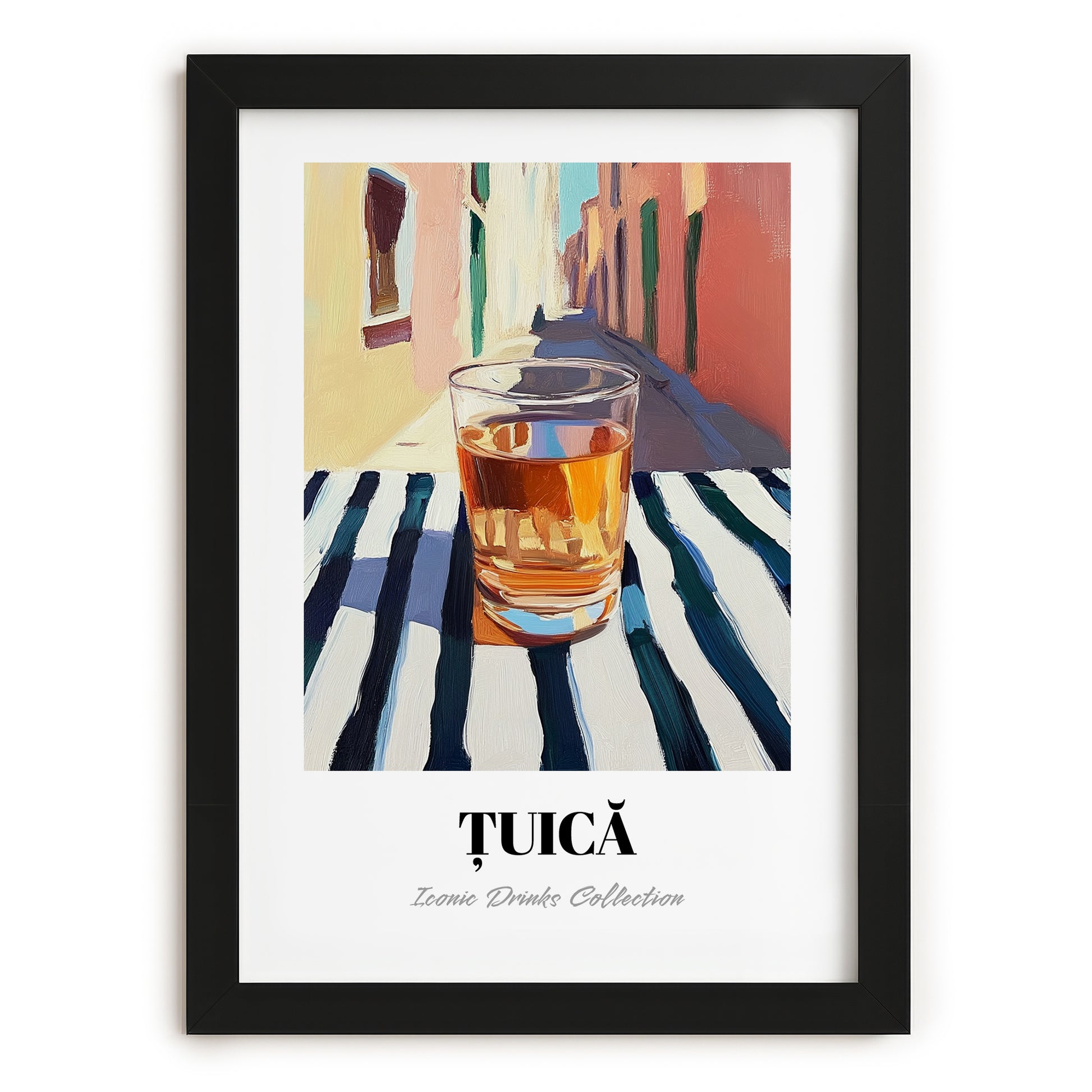 Țuică – Romanian Street Café Scene, Romanian Spirit Wall Decor, in sleek black frame