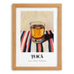 Țuică – on Striped Tablecloth, Romanian Beverage Poster, set in oak frame