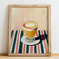 Socată – on Striped Tablecloth, Romanian Spirit Still Life, no-text version framed in wood