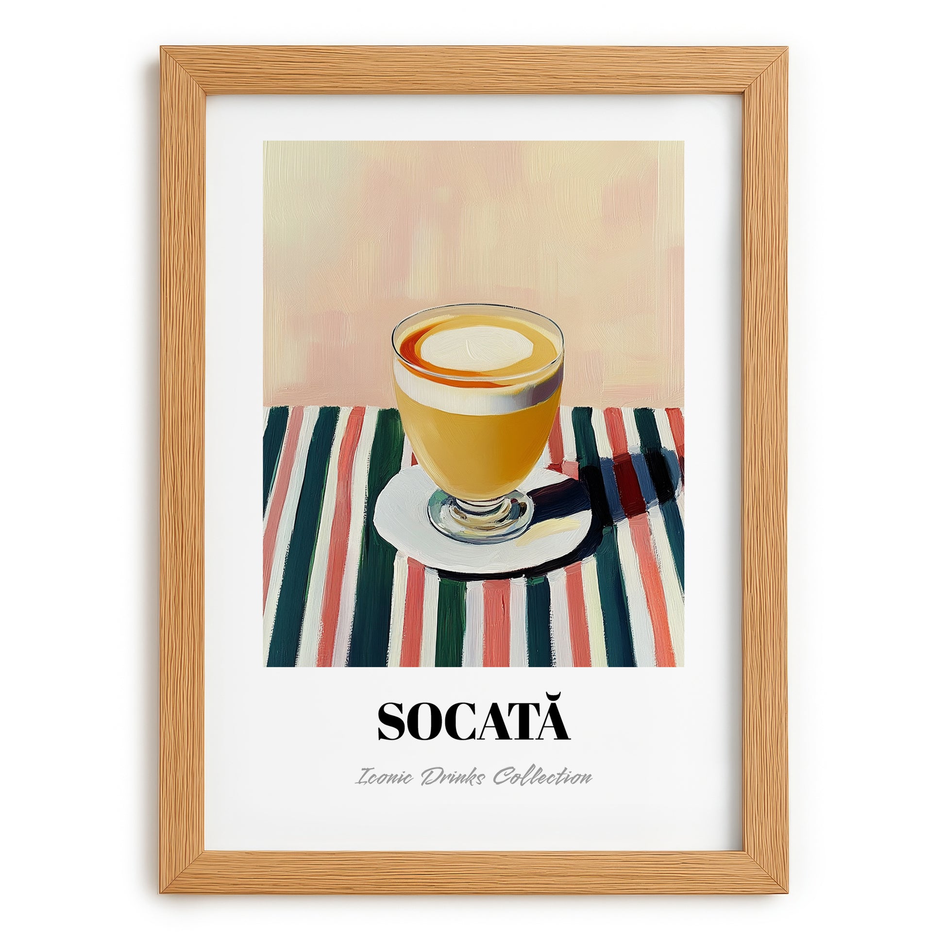 Socată – on Striped Tablecloth, Romanian Spirit Still Life, set in oak frame