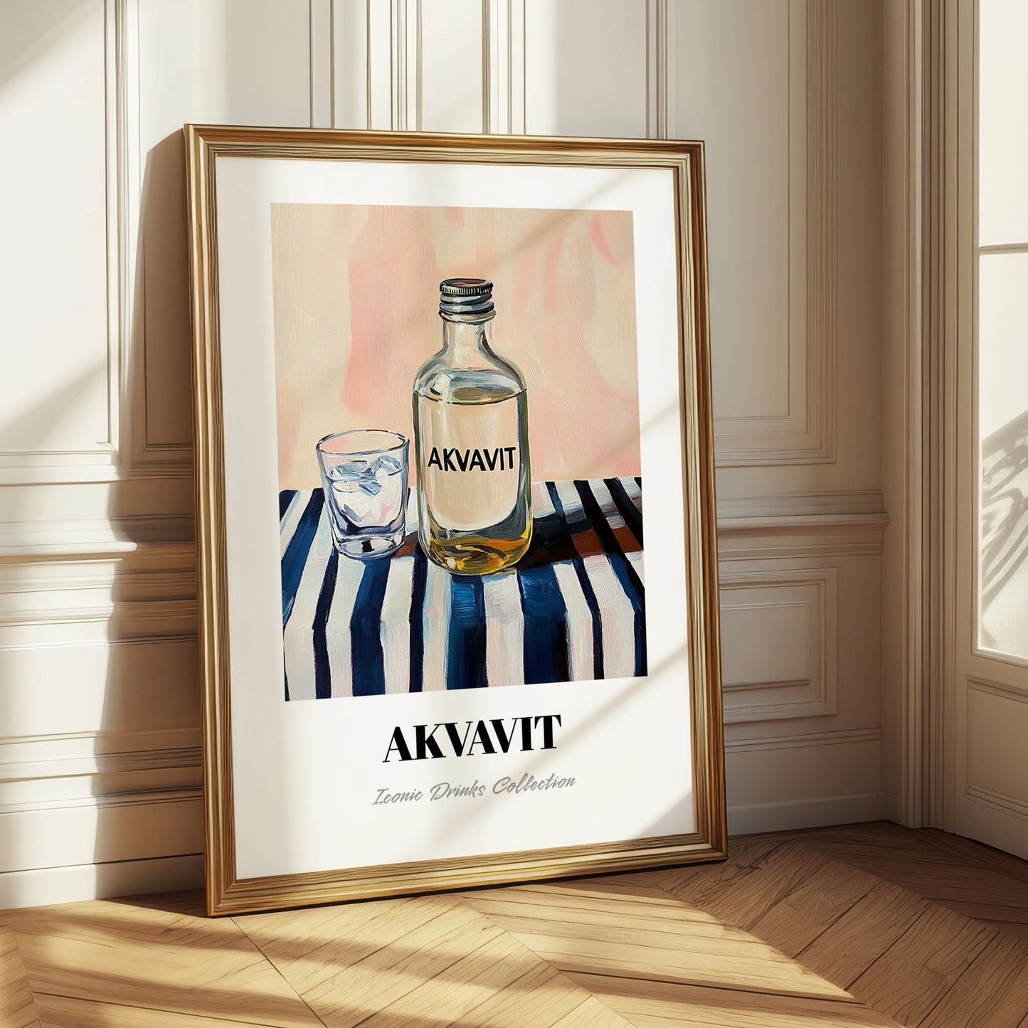 Akvavit – on Striped Tablecloth, Danish Spirit Wall Print