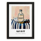 Akvavit – on Striped Tablecloth, Danish Spirit Wall Print, in sleek black frame