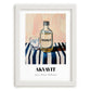 Akvavit – on Striped Tablecloth, Danish Spirit Wall Print, placed in minimal white frame