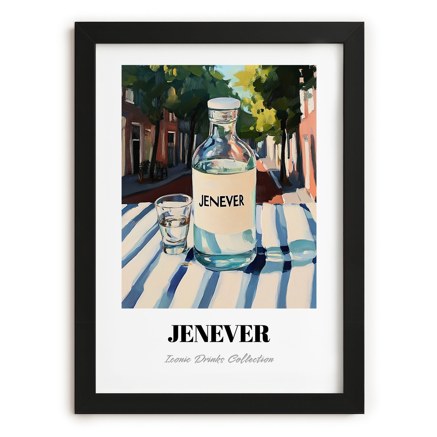 Jenever – Dutch Café on the Corner, Dutch Spirit Poster, in sleek black frame