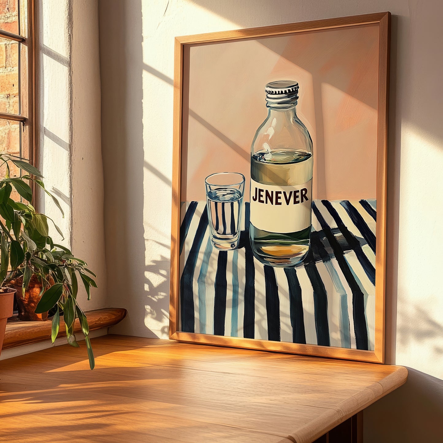 Jenever – on Striped Tablecloth, Dutch Beer Wall Decor, clean layout with no caption