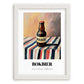 Bokbier – on Striped Tablecloth, Dutch Beer Painting, placed in minimal white frame
