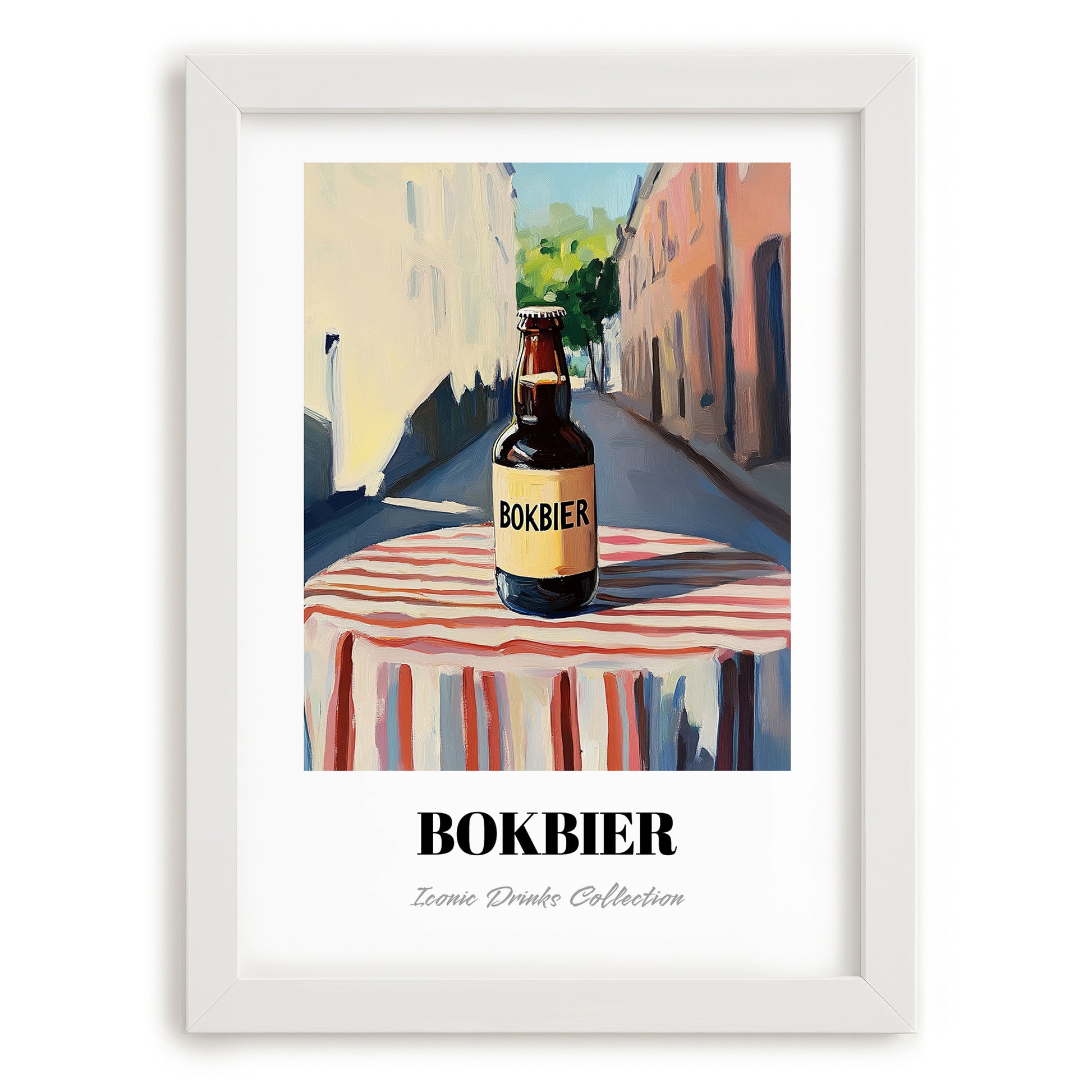 Bokbier – Dutch Street Café Scene, Dutch Beer Still Life, placed in minimal white frame