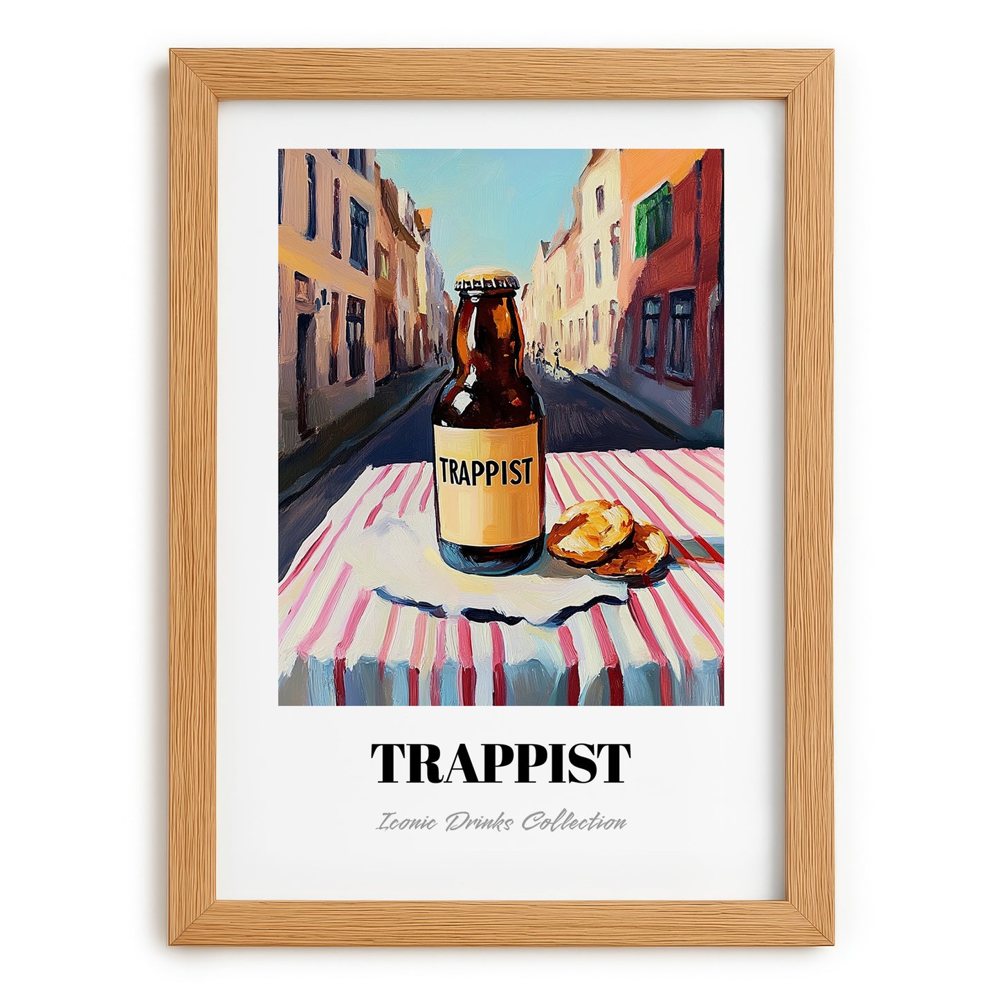 Trappist – Belgian Street Café Scene, Belgian Beer Poster, set in oak frame