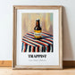 Trappist – on Striped Tablecloth, Belgian Beer Still Life, in wooden frame leaning on the floor