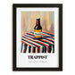 Trappist – on Striped Tablecloth, Belgian Beer Still Life, in sleek black frame