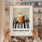 Speculoos Latte – on Striped Tablecloth, Belgian Beverage Still Life, styled in a charming Paris street view