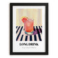 Long Drink – on Striped Tablecloth, Finnish Beverage Wall Decor, in sleek black frame