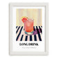 Long Drink – on Striped Tablecloth, Finnish Beverage Wall Decor, placed in minimal white frame