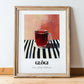 Glögi – on Striped Tablecloth, Finnish Beverage Art, in wooden frame leaning on the floor