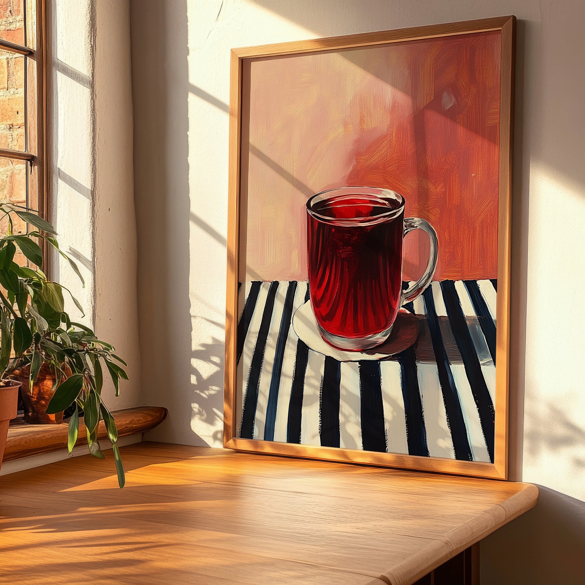 Glögi – on Striped Tablecloth, Finnish Beverage Art, clean layout with no caption