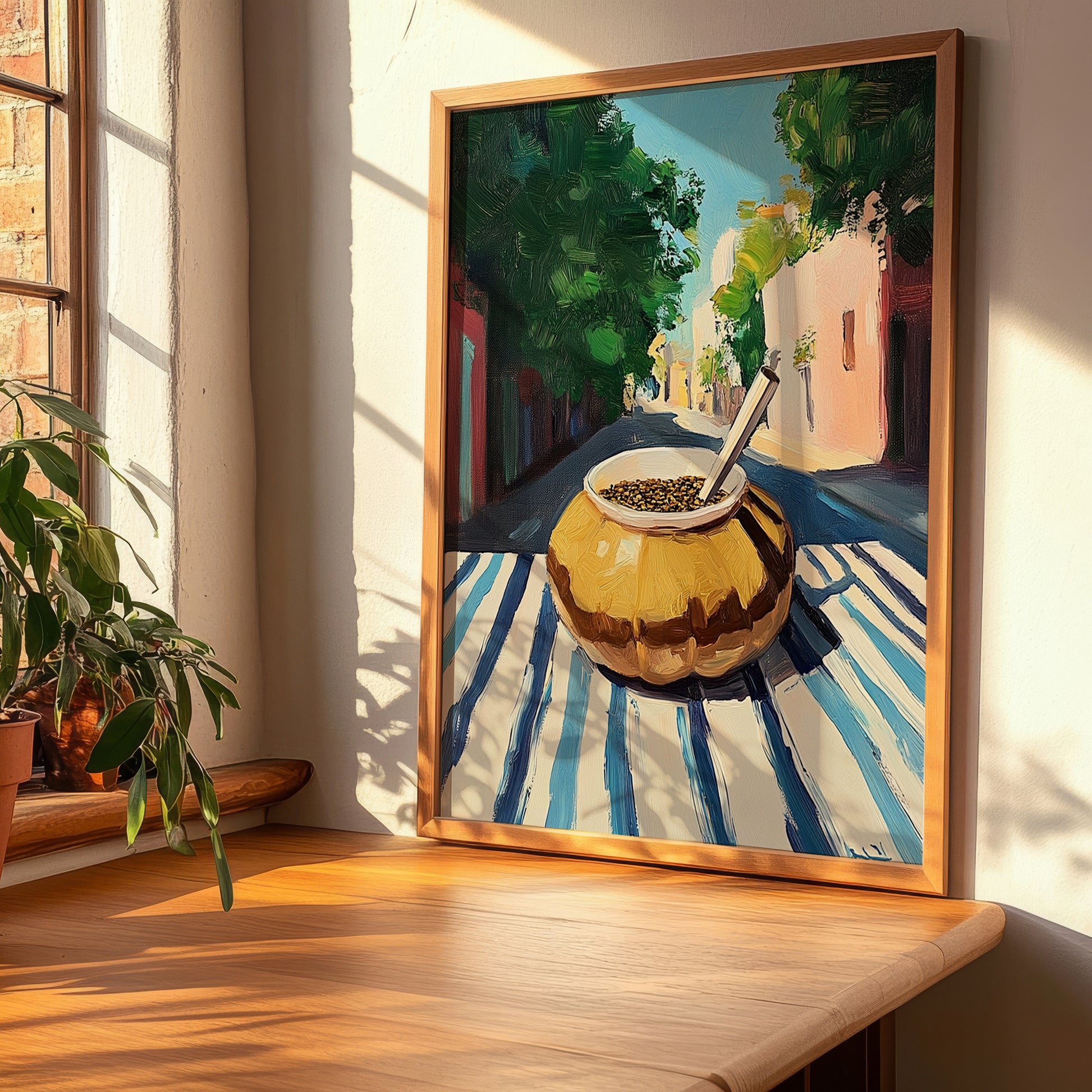 Yerba Maté – Argentinian Outdoor Café Scene, Argentinian Beverage Poster, clean layout with no caption