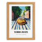Yerba Maté – Argentinian Outdoor Café Scene, Argentinian Beverage Poster, set in oak frame