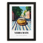 Yerba Maté – Argentinian Outdoor Café Scene, Argentinian Beverage Poster, in sleek black frame