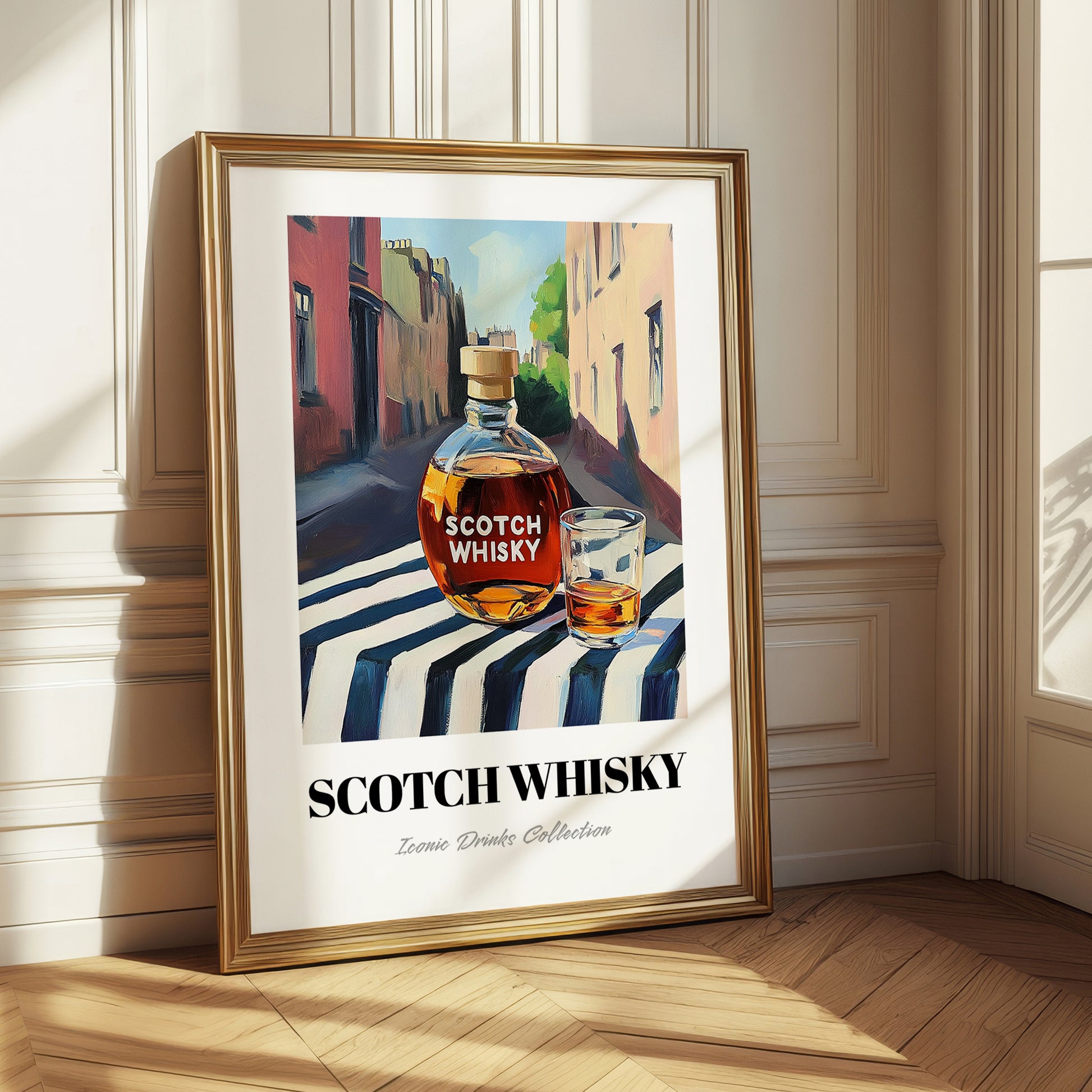 Scotch Whisky – Scottish Urban Café Scene, Scottish Whiskey Illustration