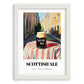 Scottish Ale – Scottish Street Café Scene, Scottish Whiskey Still Life, placed in minimal white frame