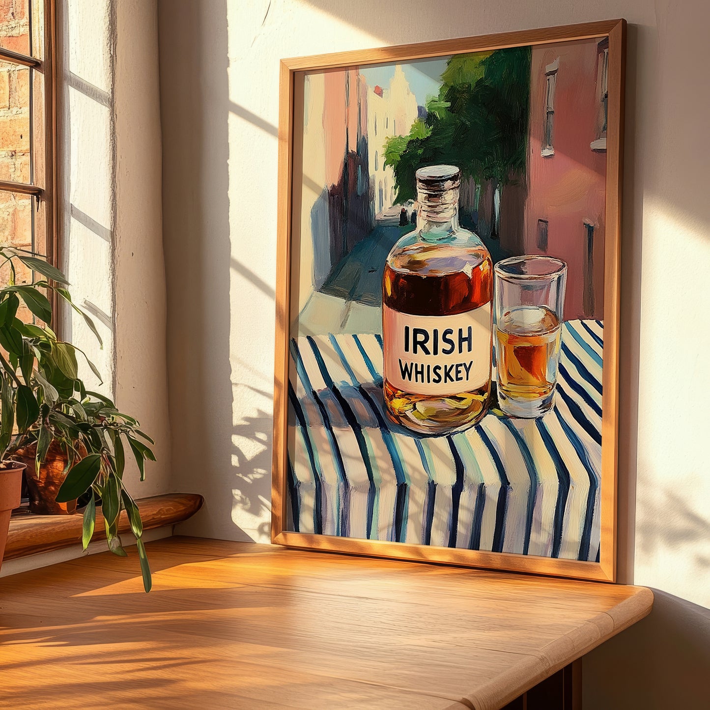 Irish Whiskey – Irish Outdoor Café Scene, Irish Whiskey Print, clean layout with no caption