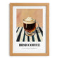 Irish Coffee – on Striped Tablecloth, Irish Drink Wall Decor, set in oak frame