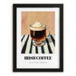 Irish Coffee – on Striped Tablecloth, Irish Drink Wall Decor, in sleek black frame