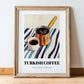 Turkish Coffee – on Striped Tablecloth, Türk Kahvesi Still Life, in wooden frame leaning on the floor
