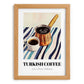 Turkish Coffee – on Striped Tablecloth, Türk Kahvesi Still Life, set in oak frame