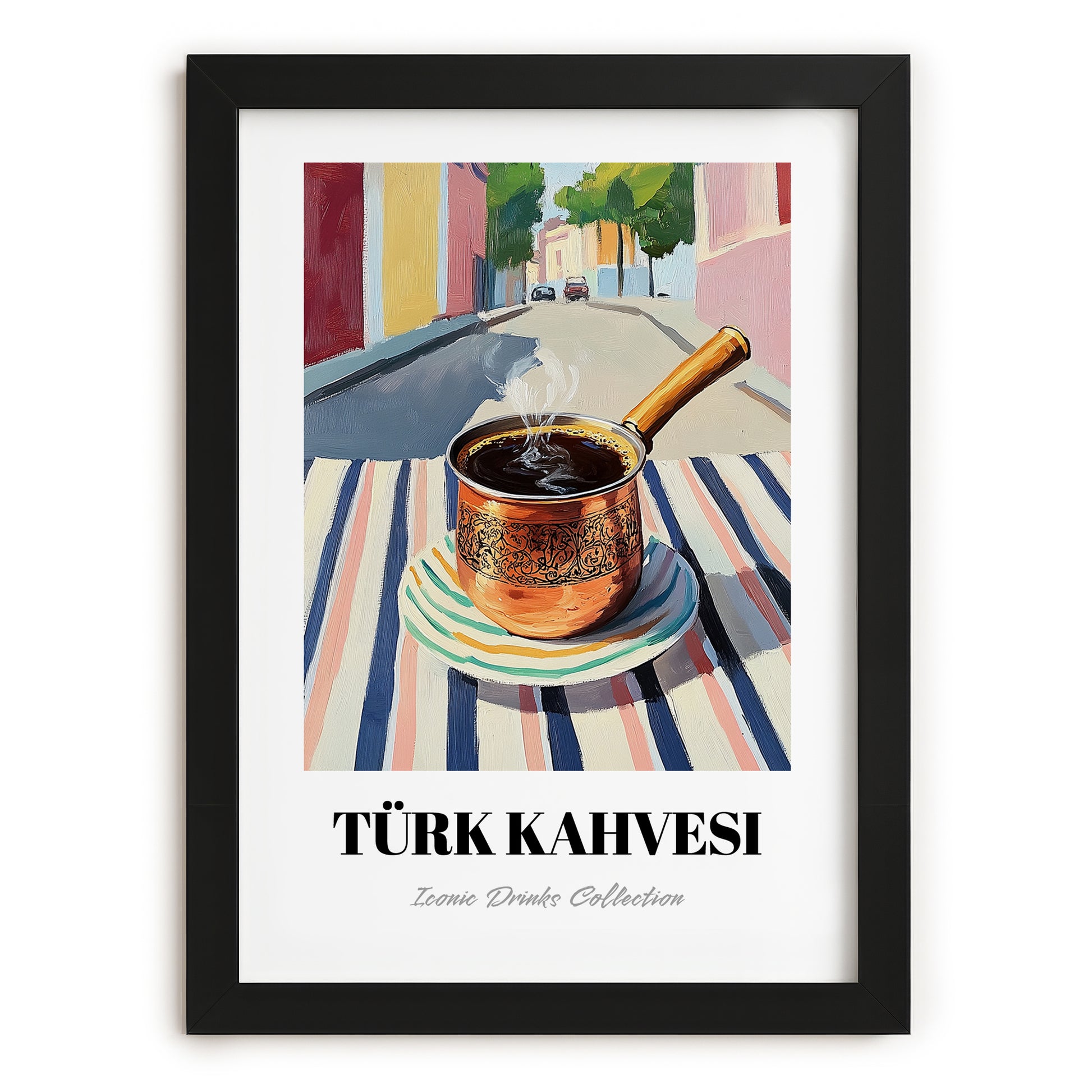Türk Kahvesi – Turkish Urban Café Scene, Turkish Coffee Poster, in sleek black frame