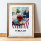 Türk Çayı – Turkish Outdoor Café Scene, Turkish Tea Poster, in wooden frame leaning on the floor