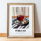 Türk Çayı – on Striped Tablecloth, Turkish Tea Wall Decor, in wooden frame leaning on the floor
