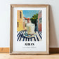 Ayran – Turkish Street Café Scene, Turkish Beverage Poster, in wooden frame leaning on the floor