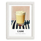 Lassi – on Striped Tablecloth, Pakistani Beverage Painting, placed in minimal white frame