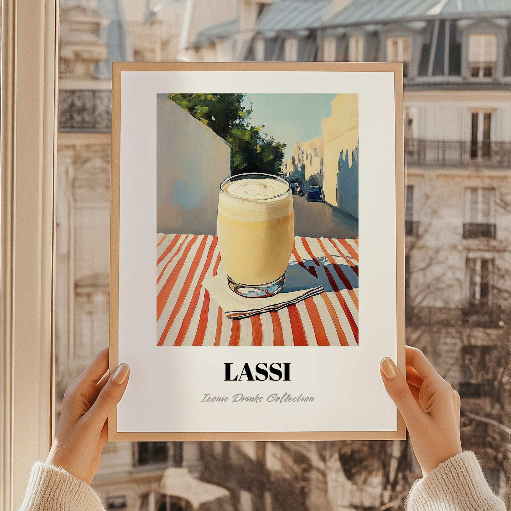 Lassi – Pakistani Street Café Scene, Pakistani Tea Illustration, styled in a charming Paris street view