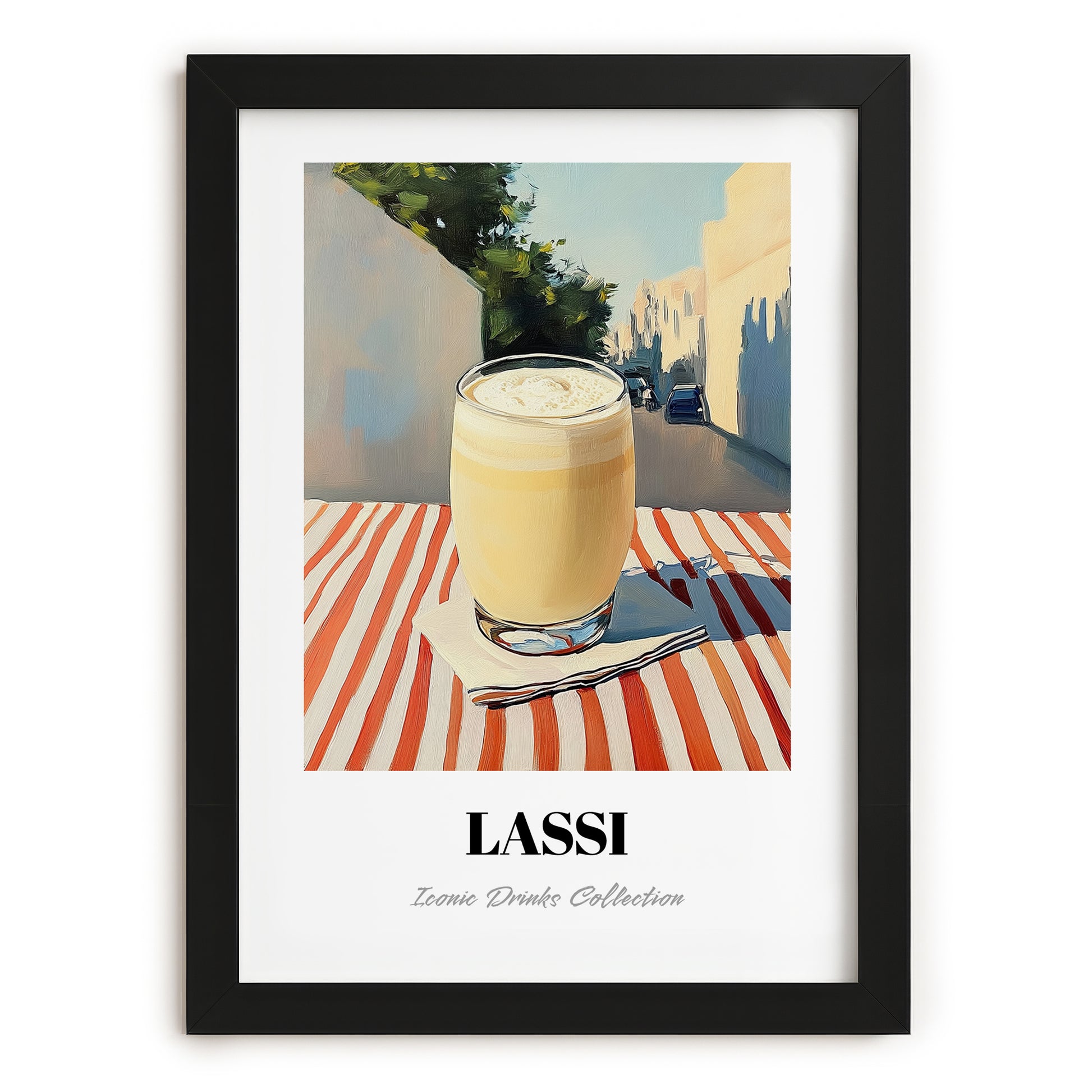 Lassi – Pakistani Street Café Scene, Pakistani Tea Illustration, in sleek black frame