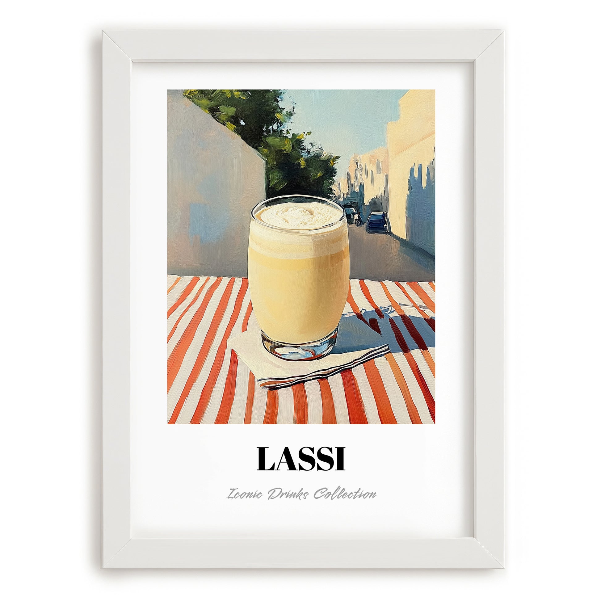 Lassi – Pakistani Street Café Scene, Pakistani Tea Illustration, placed in minimal white frame