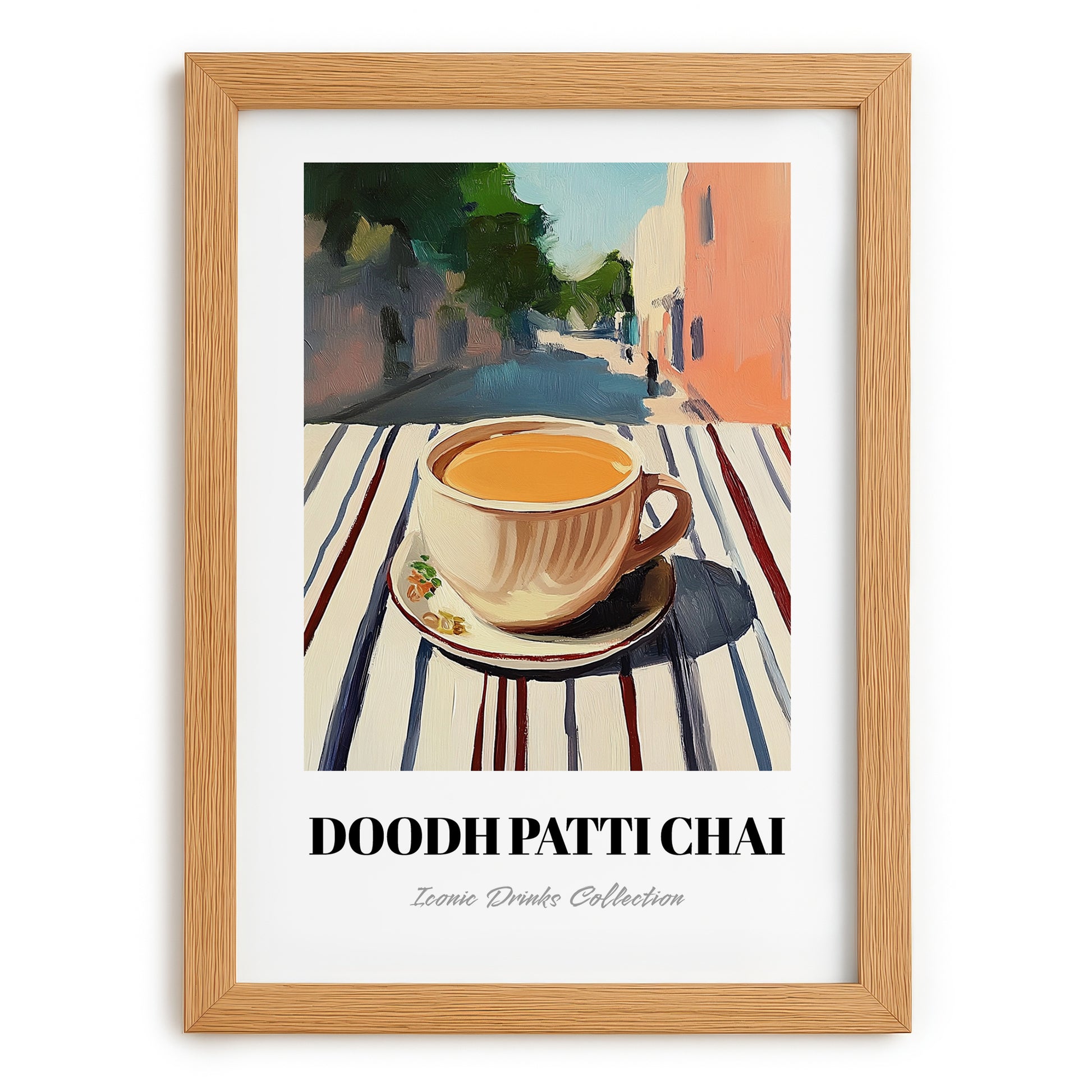 Doodh Patti Chai – Pakistani Café on the Corner, Pakistani Tea Print, set in oak frame