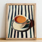 Doodh Patti Chai – on Striped Tablecloth, Pakistani Tea Painting, no-text version framed in wood