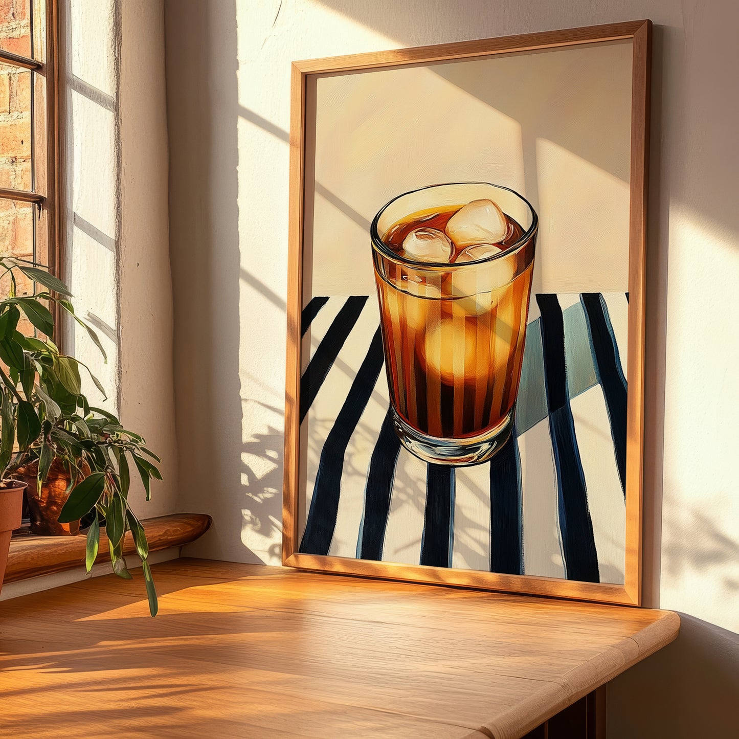 Es Teh Manis – on Striped Tablecloth, Indonesian Cocktail Print, clean layout with no caption