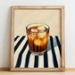 Es Teh Manis – on Striped Tablecloth, Indonesian Cocktail Print, no-text version framed in wood