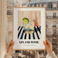 Gin And Tonic – on Striped Tablecloth, English Cocktail Painting, styled in a charming Paris street view