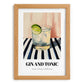 Gin And Tonic – on Striped Tablecloth, English Cocktail Painting, set in oak frame