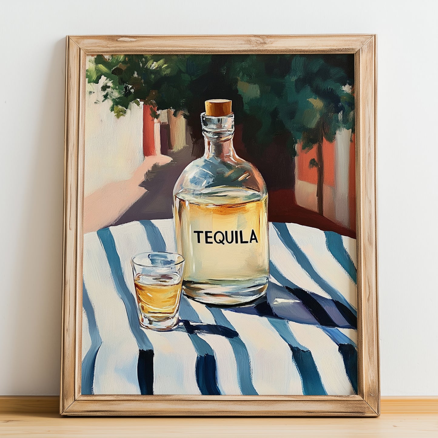 Tequila – Mexican Outdoor Café Scene, Mexican Spirit Poster, no-text version framed in wood