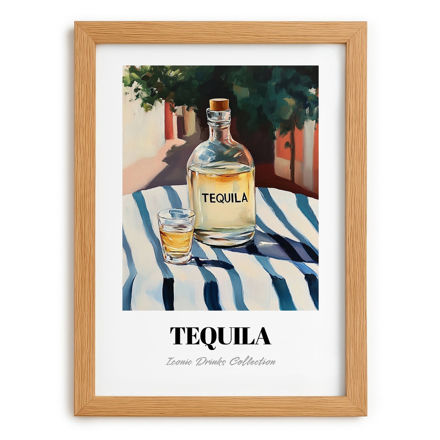 Tequila – Mexican Outdoor Café Scene, Mexican Spirit Poster, set in oak frame