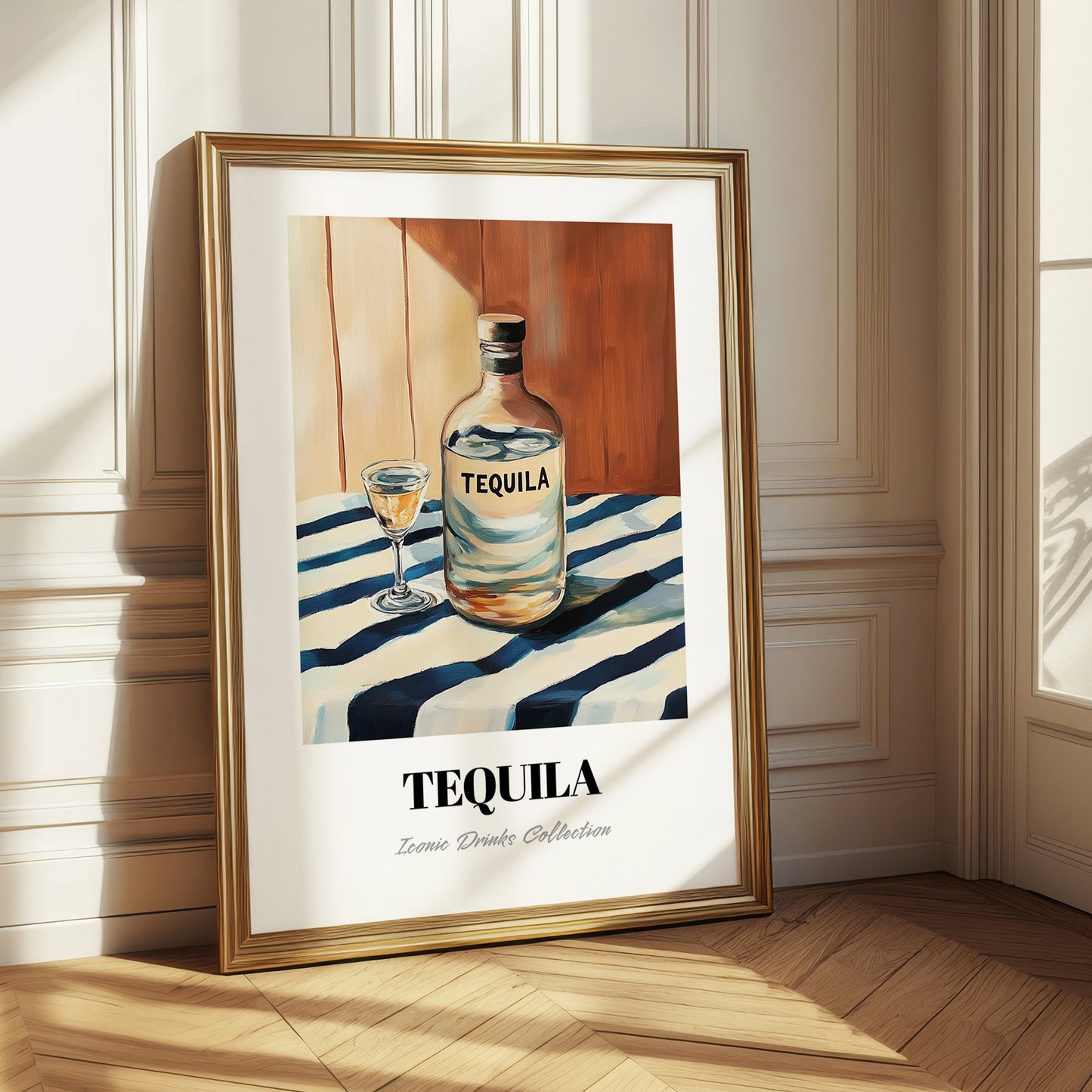 Tequila – on Striped Tablecloth, Mexican Spirit Wall Decor
