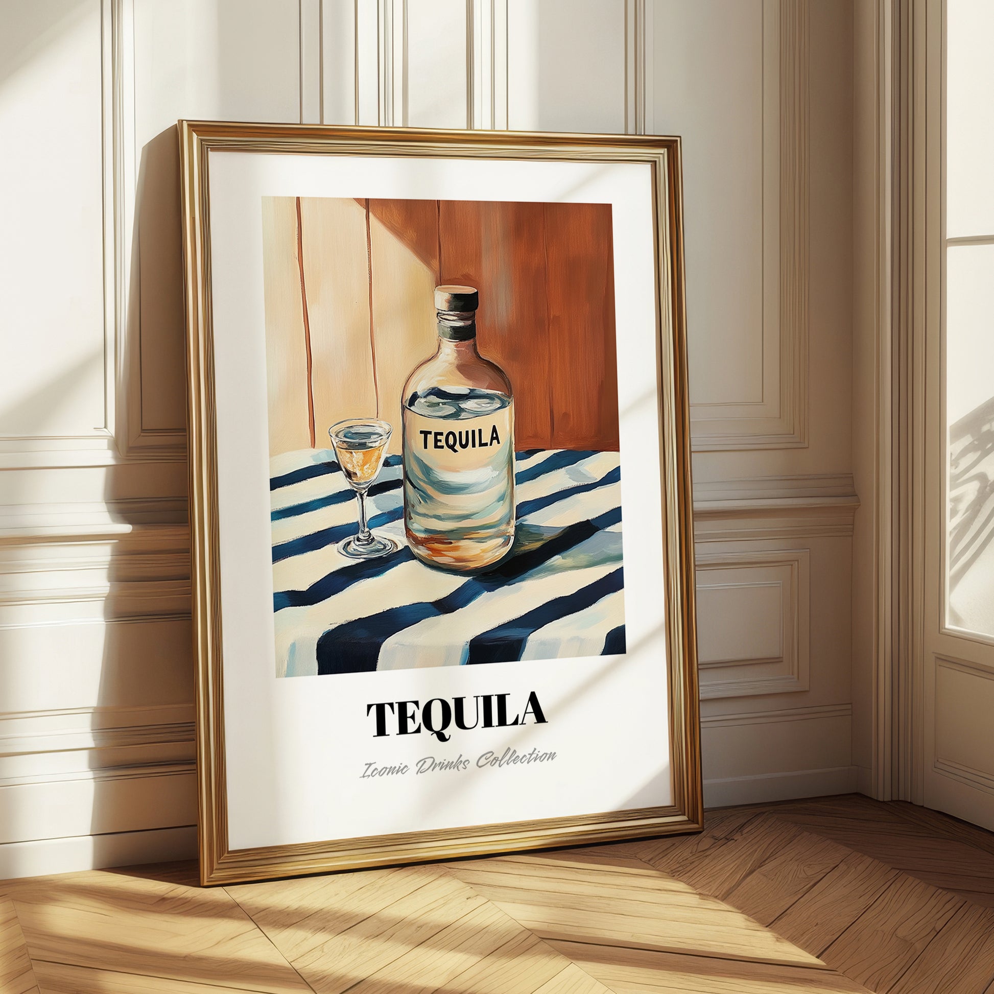 Tequila – on Striped Tablecloth, Mexican Spirit Wall Decor